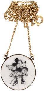 MINNIE MOUSE HITCHHIKING ON MATTE FINISH PORCELAIN NECKLACE C. 1932.