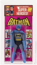 MEGO WORLD'S GREATEST SUPERHEROES (1973) - BATMAN (REMOVEABLE COWL) FIGURE ON RARE KRESGE CARD AFA 80 NM.