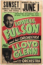 LOWELL FULSON, LLOYD GLENN INDIANAPOLIS, IN 1953 BLUES CONCERT POSTER.