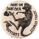 WWI C. 1915 AUSSIE KANGAROO IN HAT KICKS THE KAISER'S HELMET AND HIS ALLIES FEZ CARTOON BUTTON.