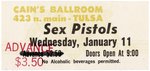 SEX PISTOLS CAIN'S BALLROOM TULSA, OK 1978 UNUSED PUNK ROCK CONCERT TICKET.