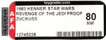 STAR WARS: REVENGE OF THE JEDI (1983) - ZUCKUSS PROOF CARD AFA 80 NM.