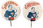 SUPERMAN 1939 & 1942 ACTION COMICS BUTTON PAIR W/"READ SUPERMAN ACTION COMICS MAGAZINE" TEXT ON BACK.