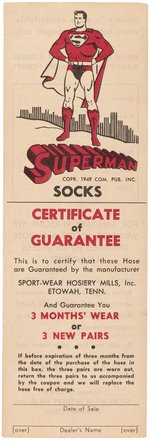 "SUPERMAN SOCKS CERTIFICATE OF GUARANTEE" VERY RARE PACKING/RETURN SLIP.