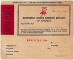 "SUPERMAN JUNIOR DEFENSE LEAGUE OF AMERICA" CLUB APPLICATION CARD.