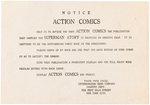 1938 SUPERMAN - ACTION COMICS EARLY & HISTORIC NEWSSTAND RETAILER ADVERTISING NOTICE.