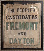 "THE PEOPLE'S CANDIDATES FREMONT AND DAYTON" HAND PAINTED FOLK ART 1856 CAMPAIGN BANNER.