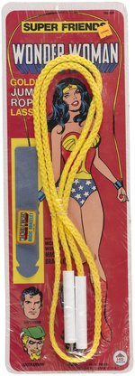 "SUPER FRIENDS - WONDER WOMAN GOLDEN LASSO JUMP ROPE" CARDED SET.