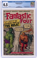 FANTASTIC FOUR #12 MARCH 1963 CGC 4.5 VG+ (FANTASTIC FOUR VS. INCREDIBLE HULK).