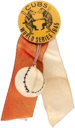 1945 CHICAGO CUBS "WORLD SERIES" VARIETY BUTTON WITH ATTACHMENTS.