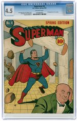 SUPERMAN #4 SPRING 1940 CGC 4.5 VG+.