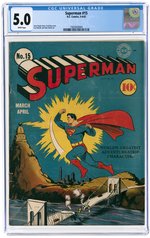 SUPERMAN #15 MARCH-APRIL 1942 CGC 5.0 VG/FINE.