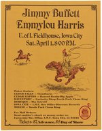 JIMMY BUFFETT & EMMYLOU HARRIS IOWA CITY, IA 1978 CONCERT POSTER AND STAGE PASS PAIR.