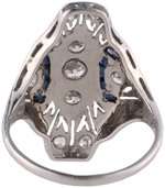 18KT WHITE GOLD ART DECO DIAMOND AND SAPPHIRE RING.