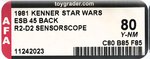 STAR WARS: THE EMPIRE STRIKES BACK (1981) - ARTOO DETOO (R2-D2 W/SENSORSCOPE) 45 BACK AFA 80 Y-NM.