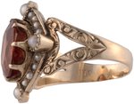 14KT YELLOW GOLD VICTORIAN GARNET AND PEARL RING.