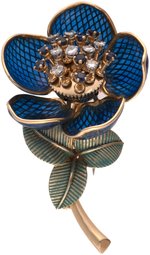 18KT YELLOW GOLD FRENCH ARTICULATED FLOWER BROOCH.