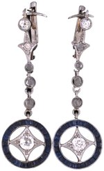 14KT WHITE GOLD EDWARDIAN DIAMOND AND SAPPHIRE EARRINGS.