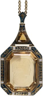 18KT YELLOW GOLD ART DECO HINGED CITRINE PENDANT.