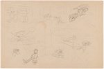 SHELDON MAYER COLLECTION OF 18 - 1930s CARTOONS AND SKETCHED ENVELOPE.