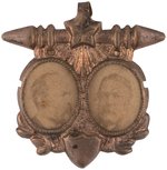 GARFIELD & ARTHUR 1880 BRASS SHELL JUGATE BADGE.