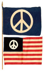 ANTI-VIETNAM WAR PAIR OF DEMONSTRATION PARADE PEACE SYMBOL FLAGS.