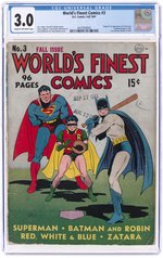 WORLD'S FINEST COMICS #3 FALL 1941 CGC 3.0 GOOD/VG (FIRST SCARECROW).