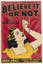 RIPLEY'S BELIEVE IT OR NOT SWORD SWALLOWER CIRCUS POSTER.