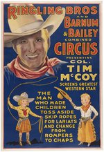 COWBOY TIM MCCOY RINGLING BROS. AND BARNUM & BAILEY COMBINED CIRCUS 1930s LINEN MOUNTED POSTER.