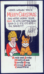 HAROLD GRAY 1944 PERSONAL CHRISTMAS POSTCARD W/ORPHAN ANNIE AND SANDY.