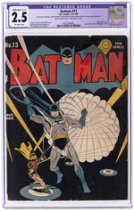 BATMAN #13 OCTOBER-NOV 1942 CGC RESTORED 2.5 SLIGHT/MOD (C-2) GOOD+.