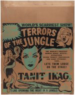 TANIT IKAO "TERRORS OF THE JUNGLE" REPTILE HYPNOTIST 1950s CIRCUS POSTER.