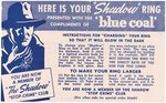 1941 "THE SHADOW BLUE COAL" CLASSIC PREMIUM RING COMPLETE W/ENVELOPE, INSERT & PAPER (OVERSTREET COLLECTION).