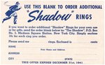 1941 "THE SHADOW BLUE COAL" CLASSIC PREMIUM RING COMPLETE W/ENVELOPE, INSERT & PAPER (OVERSTREET COLLECTION).