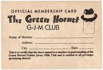 "THE GREEN HORNET G-J-M CLUB" CARD.