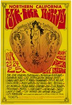 JIMI HENDRIX, JEFFERSON AIRPLANE, LED ZEPPELIN 1969 NORTHERN CALIFORNIA FOLK ROCK FESTIVAL CONCERT POSTER.