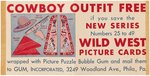 1933 GUM INC. WILD WEST SERIES VERY RARE WINDOW SIGN PROMOTING BONUS CARD #25 COWBOY OUTFIT PRIZE.