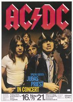 AC/DC, JUDAS PRIEST "HIGHWAY TO HELL" GERMAN 1979 CONCERT POSTER.