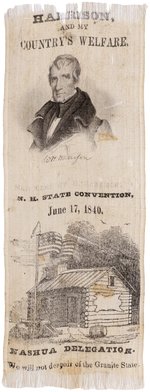 HARRISON 1840 NH STATE CONVENTION "NASHUA DELEGATION" PORTRAIT RIBBON.