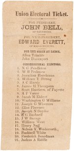 BELL AND EVERETT 1860 "UNION ELECTORAL TICKET" OH BALLOT.