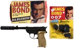 JAMES BOND CAP PISTOL WITH SILENCER IN BOX AND 007 BARETTA MIDGIE ON CARD BY LONE STAR.