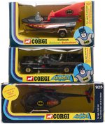 BATMOBILE, BATBOAT ON TRAILER & BATCOPTER BOXED CORGI TRIO.