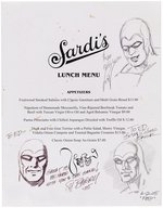 THE PHANTOM SARDI'S ARTIST LUNCHEON LOT OF MULTI-SIGNED & SKETCHED EPHEMERA.