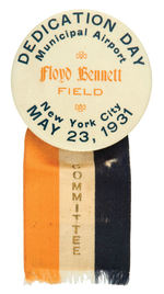 RARE DEDICATION BUTTON FOR N.Y.C. EARLY AIRPORT WITH "COMMITTEE" RIBBON.