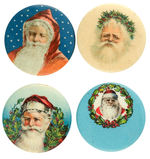 FOUR SANTA CHOICE COLOR CLASSIC SALESMAN SAMPLE BUTTONS.