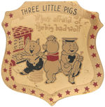 "THREE LITTLE PIGS/WHO'S AFRAID OF THE BIG BAD WOLF" BRASS BADGE.