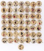 1930s COMIC STRIP AND MOVIE CARTOON CHARACTERS COMPLETE SET OF 50 NUMBERED BUTTONS (COLOR VARIETY).