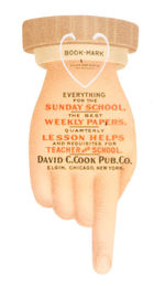 "DAVID C. COOK PUB. CO." DIE-CUT CELLO HAND BOOKMARK.