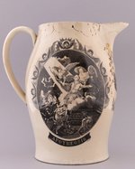 WASHINGTON "APOTHEOSIS" POLYCHROME LIVERPOOL JUG BY HERCULANEUM POTTERY COMPANY.