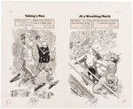 THE MAD JOCK BOOK COMIC ORIGINAL ART (RUNNING/WRESTLING) BY JACK DAVIS.